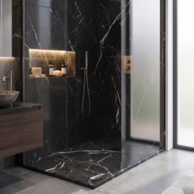 Receveur de douche 80x130 cm extra plat DEKOR en resine finition marbre noir