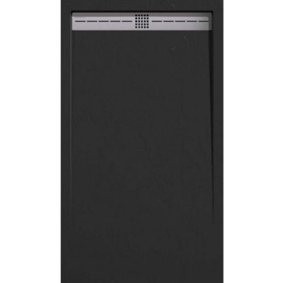 Receveur de douche 80x160 cm extra plat ARCO en resine surface ardoisee noir Grille inox
