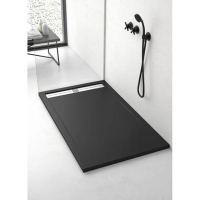 Receveur de douche 80x160 cm extra plat ARCO en resine surface ardoisee noir Grille inox