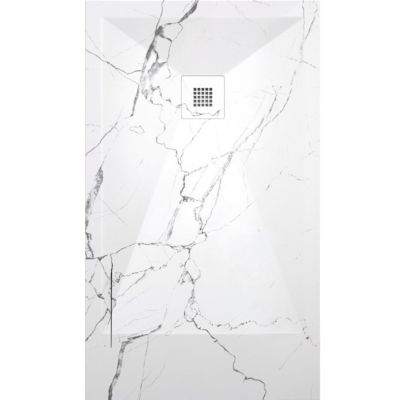 Receveur de douche 80x160 cm extra plat DEKOR en resine finition marbre blanc