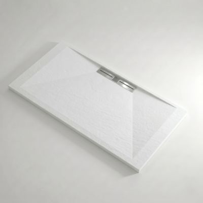 Receveur de douche 80x160 cm extra plat EDIS en resine surface ardoisee blanc Grille inox