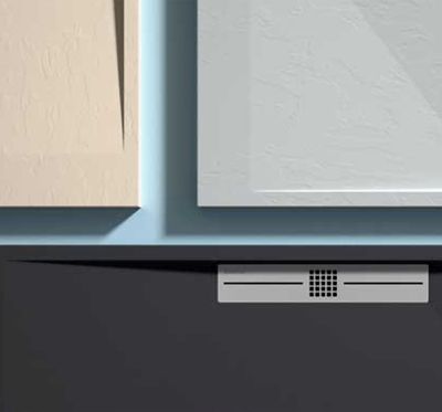 Receveur de douche 80x160 cm extra plat EDIS en resine surface ardoisee blanc Grille inox