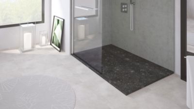 Receveur de douche 80x160 cm extra plat, résine et minéral, terrazzo noir, Ayor Bathroom Nola