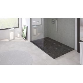 Receveur de douche 80x160 cm extra plat, résine et minéral, terrazzo noir, Ayor Bathroom Nola