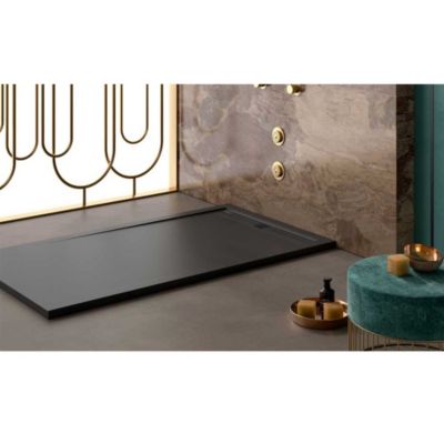 Receveur de douche 80x180 cm extra plat ARCO en resine surface ardoisee noir Grille inox