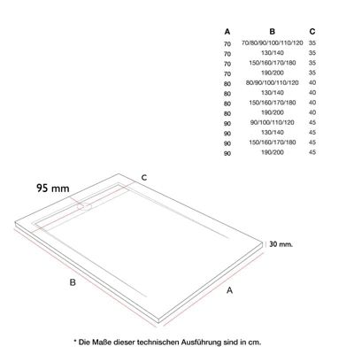 Receveur de douche 80x190 cm extra plat CLEVER en resine surface ardoisee gris cendre