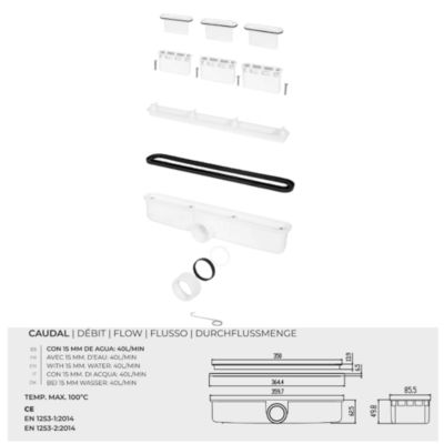 Receveur de douche 80x190 cm extra plat CLEVER en resine surface ardoisee gris cendre