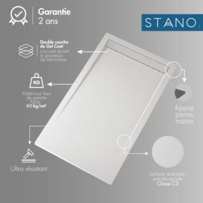 Receveur de douche 80x190 cm extra plat CLEVER en resine surface ardoisee gris cendre