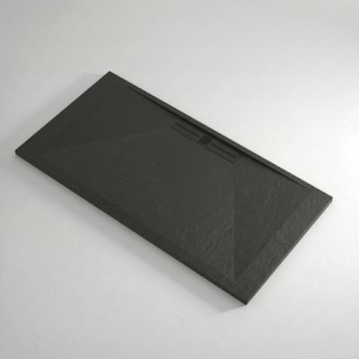Receveur de douche 80x190 cm extra plat EDIS en resine surface ardoisee noir Grille noire