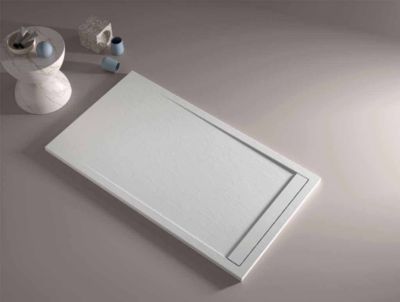 Receveur de douche 80x200 cm extra plat CLEVER en resine surface ardoisee blanc