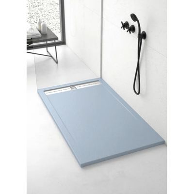 Receveur de douche 80x80 cm extra plat ARCO en resine surface ardoisee gris cendre Grille inox