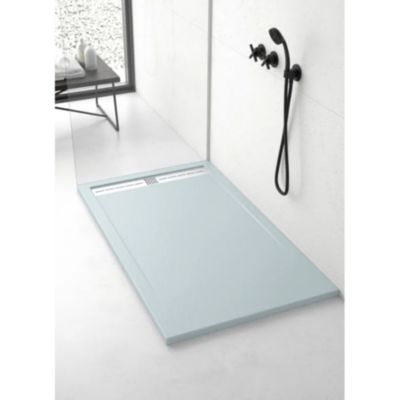 Receveur de douche 80x80 cm extra plat ARCO en resine surface ardoisee gris cendre Grille inox
