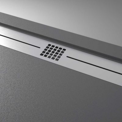 Receveur de douche 80x80 cm extra plat ARCO en resine surface ardoisee gris cendre Grille inox