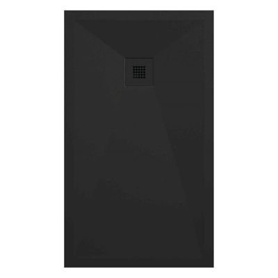 Receveur de douche 80x80 cm extra plat ONDA en resine surface ardoisee noir Grille noire