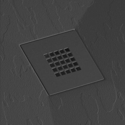 Receveur de douche 80x80 cm extra plat ONDA en resine surface ardoisee noir Grille noire