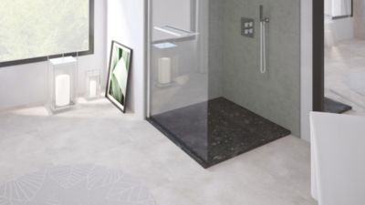Receveur de douche 80x80 cm extra plat, résine et minéral, terrazzo noir, Ayor Bathroom Nola