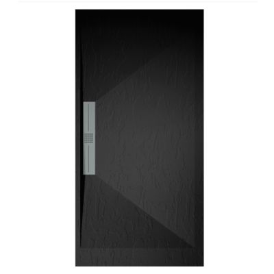 Receveur de douche 80x90 cm extra plat EDIS en resine surface ardoisee noir Grille noire
