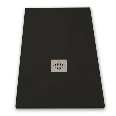 Receveur de douche 90 x 110 cm extra plat PURE en resine surface ardoisee noir Grille inox