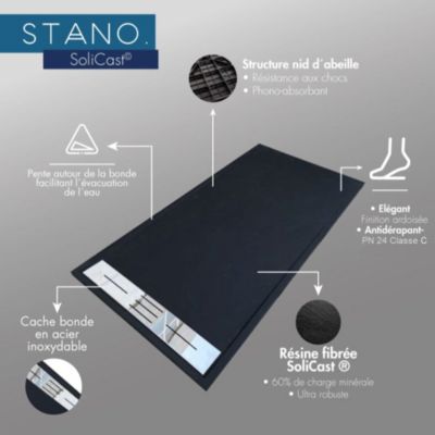 Receveur de douche 90 x 120 cm extra plat LUCIA en SoliCast surface ardoisee noir