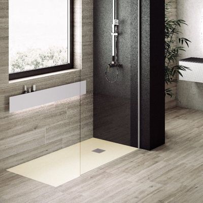 Receveur de douche 90 x 120 cm extra plat PURE en resine surface ardoisee beige Grille inox