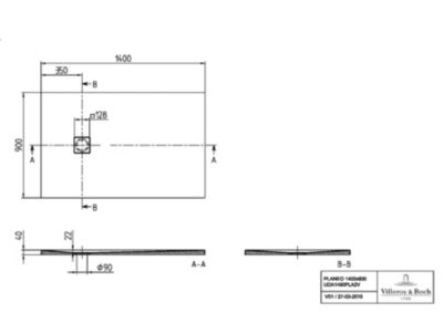 Receveur de douche 90 x 140 cm en acrylique, gris mat, Villeroy & Boch Exklusive