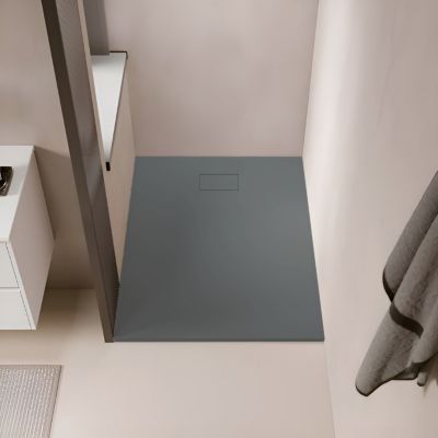 Receveur de douche 90 x 140 cm extra plat gris basalte PIATTO en SoliCast surface ardoisee