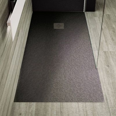 Receveur de douche 90 x 140 cm extra plat PURE en resine surface ardoisee anthracite Grille anthracite
