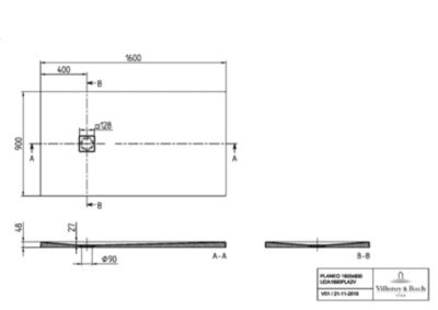 Receveur de douche 90 x 160 cm en acrylique, gris mat, Villeroy & Boch Exklusive