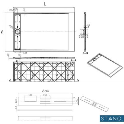 Receveur de douche 90 x 160 cm extra plat blanc LUCIA en SoliCast surface ardoisee