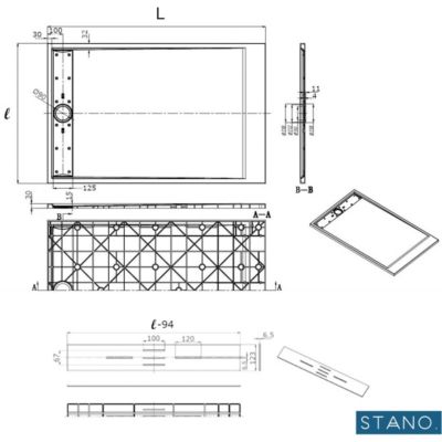Receveur de douche 90 x 160 cm extra plat blanc SALVI en SoliCast surface ardoisee