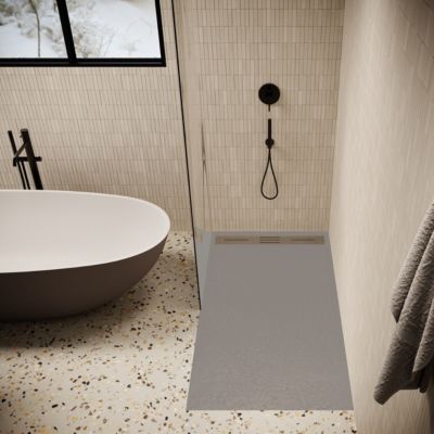 Receveur de douche 90 x 160 cm extra plat gris LUCIA en SoliCast surface ardoisee