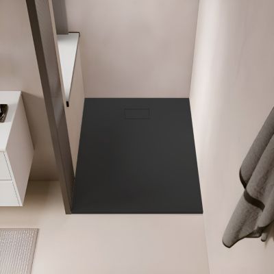 Receveur de douche 90 x 160 cm extra plat noir PIATTO en SoliCast surface ardoisee