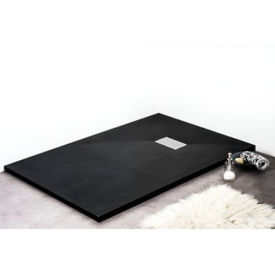 Receveur de douche 90 x 160 cm extra plat noir PIATTO en SoliCast surface ardoisee