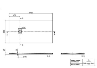 Receveur de douche 90 x 170 cm en acrylique, anthracite texturé, Villeroy & Boch Exklusive