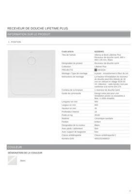 Receveur de douche 90 x 90 cm en céramique, blanc, Villeroy & Boch Slim