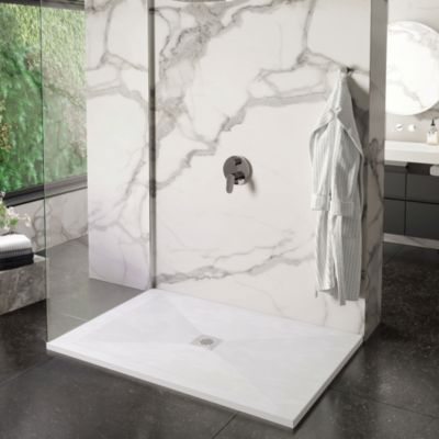 Receveur de douche 90x120 cm extra plat DEXA en resine surface ardoisee blanc Grille inox