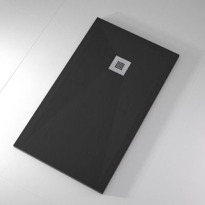 Receveur de douche 90x120 cm extra plat ONDA en resine surface ardoisee noir Grille inox