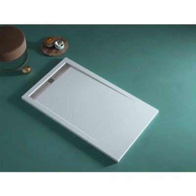 Receveur de douche 90x130 cm extra plat ARCO en resine surface ardoisee gris cendre Grille inox