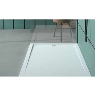 Receveur de douche 90x130 cm extra plat ARCO en resine surface ardoisee gris cendre Grille inox