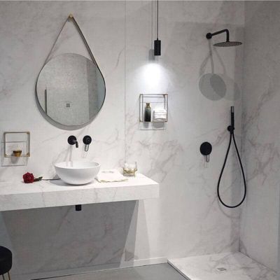 Receveur de douche 90x130 cm extra plat DEKOR en resine finition marbre blanc