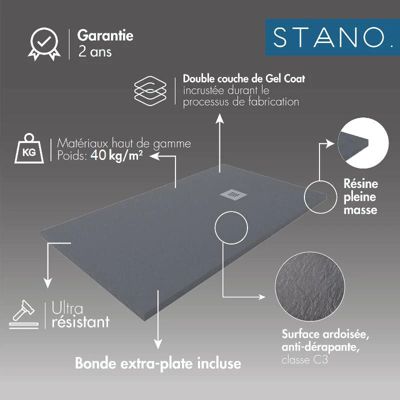 Receveur de douche 90x160cm extra plat LUX en resine surface ardoisee beige