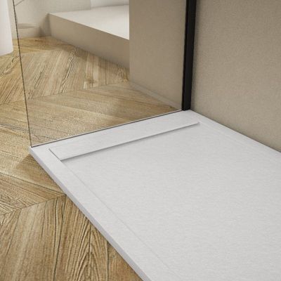 Receveur de douche 90x160cm extra plat RIBERA en resine surface ardoisee blanc Grille blanche