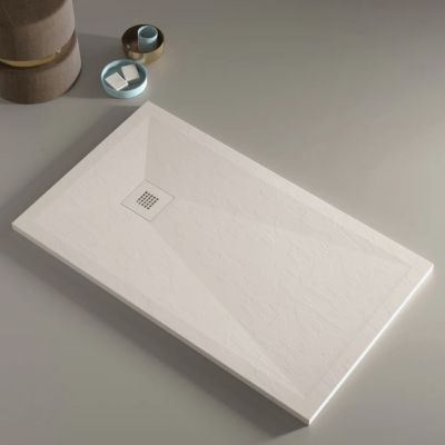 Receveur de douche 90x170 cm extra plat ONDA en resine surface ardoisee beige Grille beige