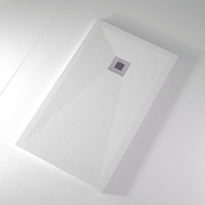 Receveur de douche 90x170 cm extra plat ONDA en resine surface ardoisee blanc Grille inox