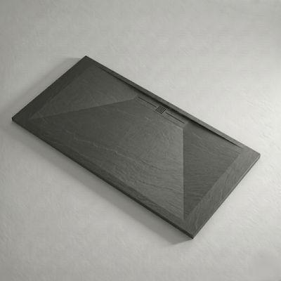 Receveur de douche 90x180 cm extra plat EDIS en resine surface ardoisee anthracite Grille anthracite