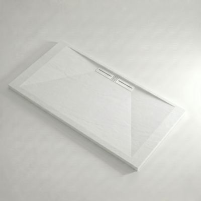 Receveur de douche 90x190 cm extra plat EDIS en resine surface ardoisee blanc Grille blanche