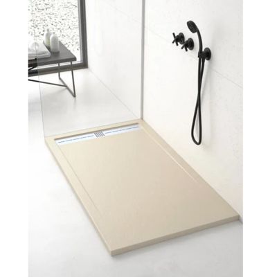 Receveur de douche 90x200 cm extra plat ARCO en resine surface ardoisee beige Grille beige