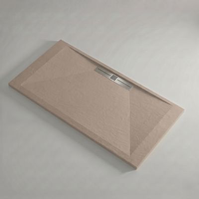 Receveur de douche 90x200 cm extra plat EDIS en resine surface ardoisee beige Grille inox