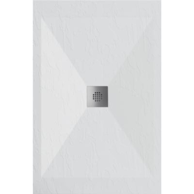 Receveur de douche 90x90 cm extra plat DEXA en resine surface ardoisee blanc Grille inox