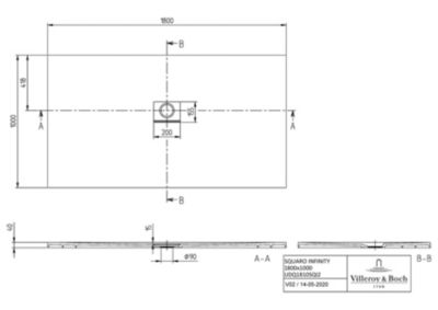 Receveur de douche à poser 100 x 180 cm, gris, Villeroy & Boch Squaro Infinity